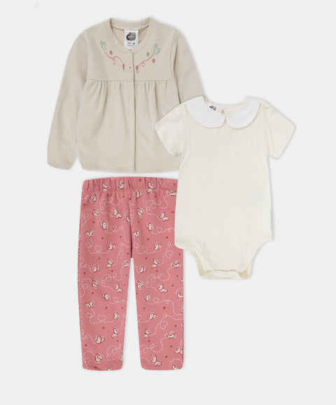 Set x3 Chaqueta Pantalón y Body Para Recién Nacida