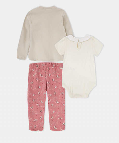 Set x3 Chaqueta Pantalón y Body Para Recién Nacida