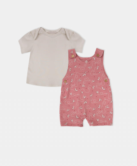 Conjunto Overol y Camiseta Manga Corta Para Recién Nacida