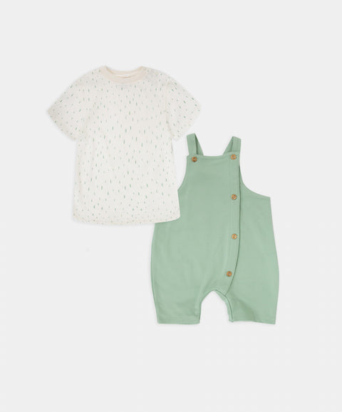 Conjunto Overol y Camiseta Manga Corta Para Recién Nacido