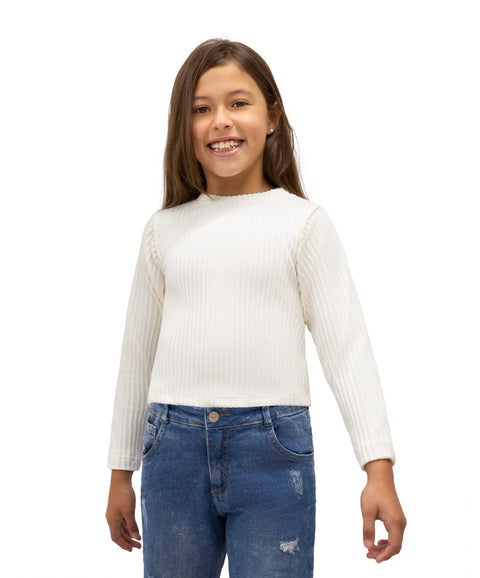 Camiseta Fondo Entero Manga Larga Para Niña Color Marfil