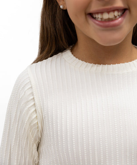 Camiseta Fondo Entero Manga Larga Para Niña Color Marfil