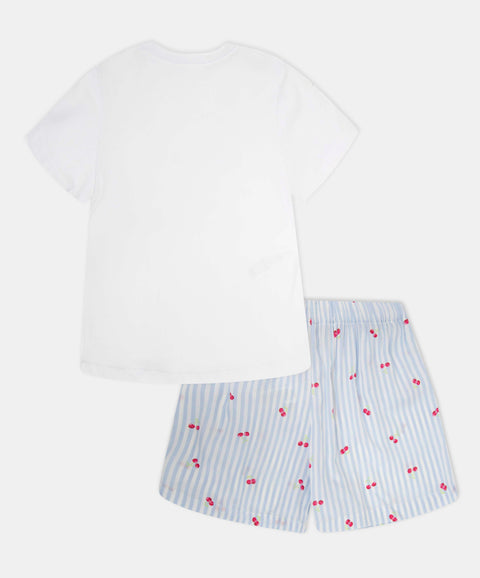 Pijama Manga Corta Y Short Estampado Para Niña Color Blanco Y Azul Claro