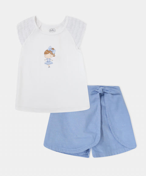 Conjunto Falda Short y Camiseta Manga Corta Para Bebé Niña