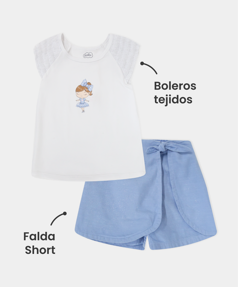 Conjunto Falda Short y Camiseta Manga Corta Para Bebé Niña