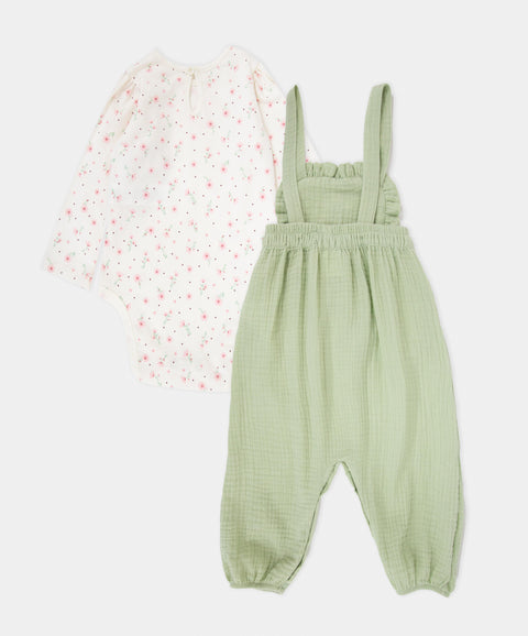 Conjunto Overol y Body Manga Larga Para Recién Nacida