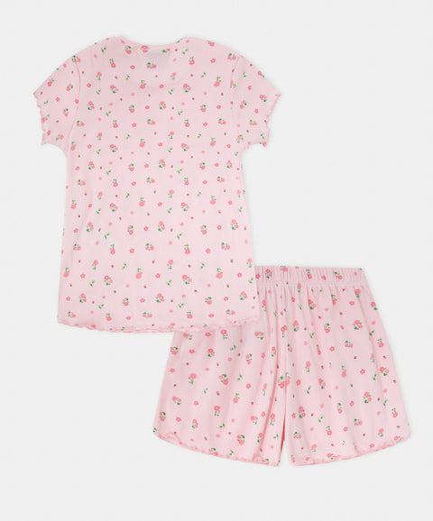 Pijama Camiseta Manga Corta y Short Para Niña