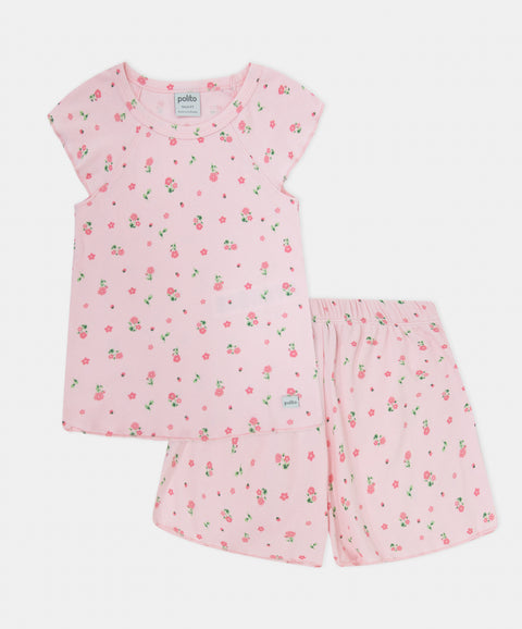 Pijama Camiseta Manga Corta y Short Para Bebé Niña