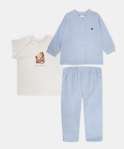 Set x3 Pantalón Y  Camiseta Manga Corta Para Recién Nacido