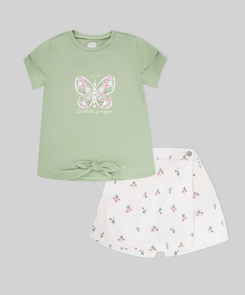 Conjuto Falda y Camiseta Manga Corta Para Bebé Niña