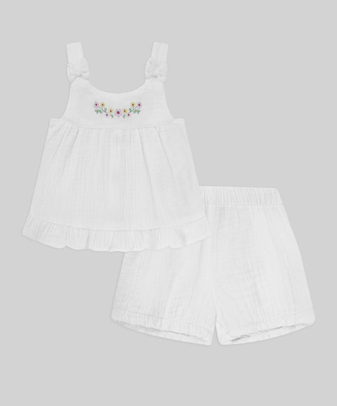 Conjunto Short y Blusa Manga Sisa Para Recién Nacida