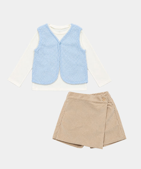 Set x3 Falda, Camiseta y Chaleco Para Bebé Niña