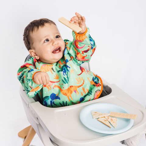 Babero Con Mangas Para Bebé Niño Color Verde Con Estampado De Dinosaurios