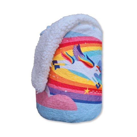 Cobija Para Niña En Tela Suave Color Azul Con Estampado De Arcoíris
