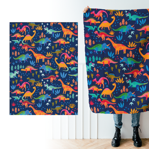 Cobija Para Niño En Tela Suave Color Azul Con Estampado De Dinosaurios
