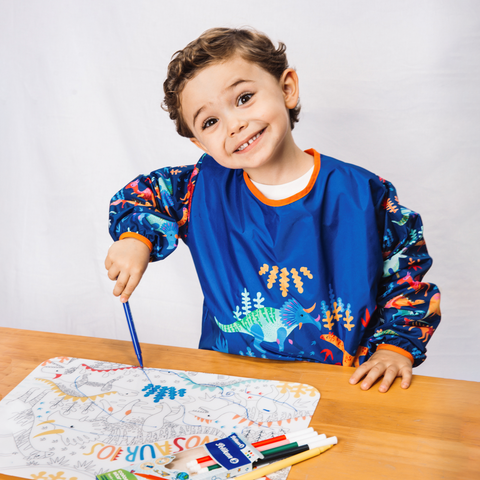 Delantal Para Bebé Niño Color Azul Con Estampado De Dinosaurio