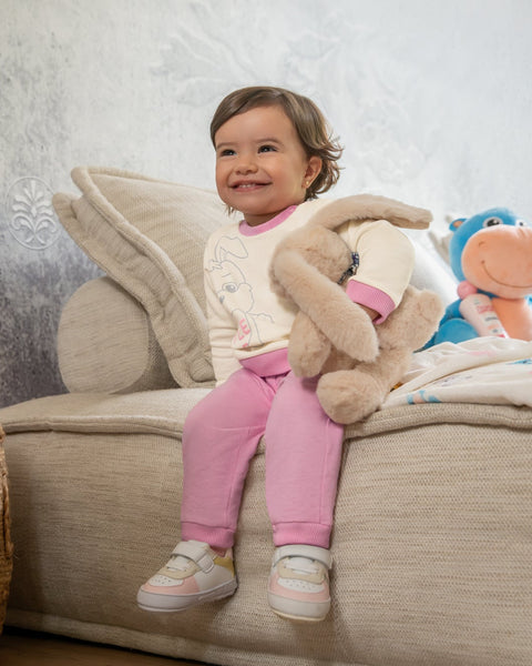 Polito x Arrurrú: Conjunto Buzo y Pantalón Perchado Para Recién Nacida