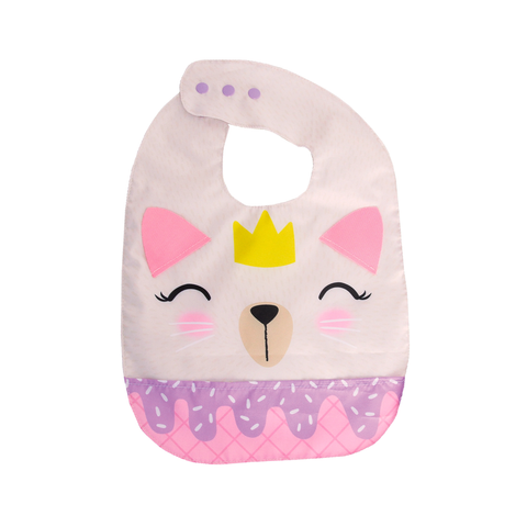Babero para bebé niña color rosado claro con estampado de gata hada