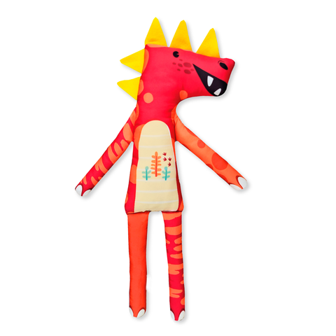 Peluche de dinosaurio en tela suave color rojo