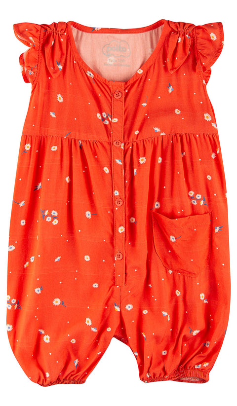Mameluco para recién nacida en tela suave color rojo claro