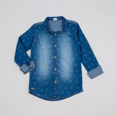 Camisa manga larga para niño color índigo