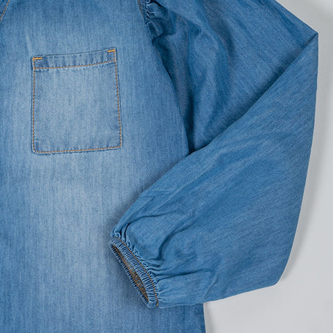 Camisa manga larga para niña en denim color índigo