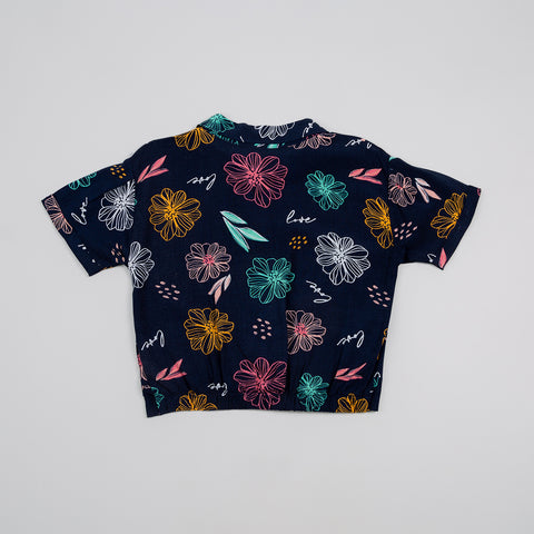 Blusa para niña en lino color azul
