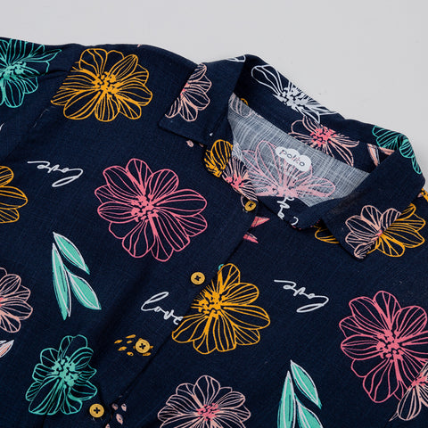 Blusa para niña en lino color azul