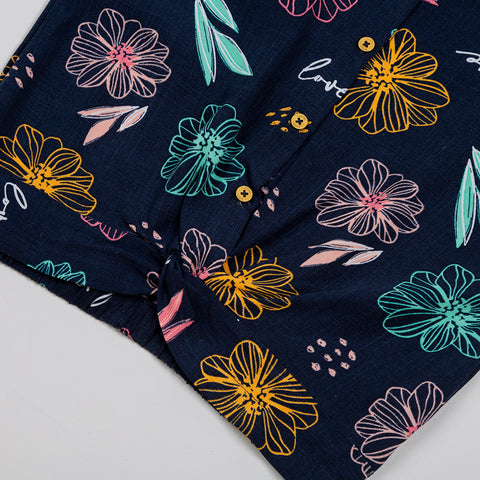 Blusa para niña en lino color azul
