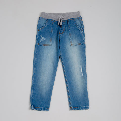 Jean Jogger Para Bebé Niño Color Índigo Con Ligeros Desgastes