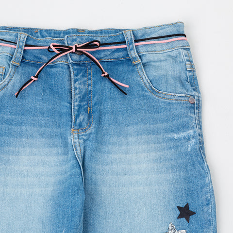 Jean Para Niña En Denim Color Índigo Con Ligeros Desgastes