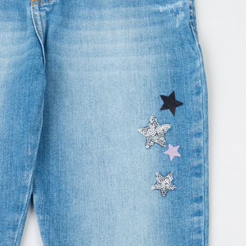 Jean Para Niña En Denim Color Índigo Con Ligeros Desgastes