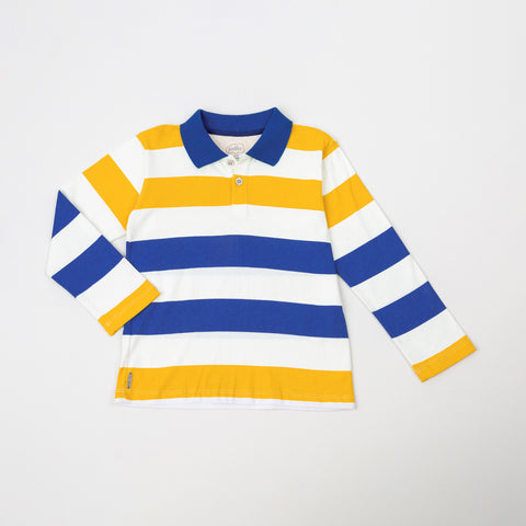 Camiseta Manga Larga Tipo Polo Para Niño En Tela Suave Color Azul Con Rayas