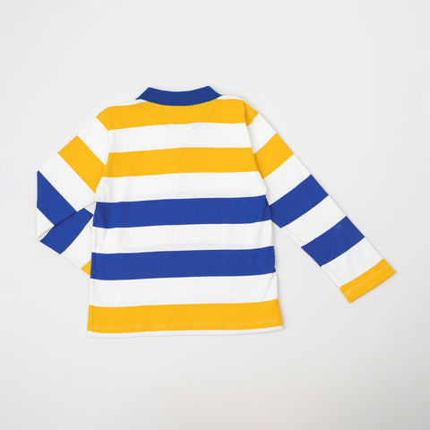 Camiseta Manga Larga Tipo Polo Para Niño En Tela Suave Color Azul Con Rayas