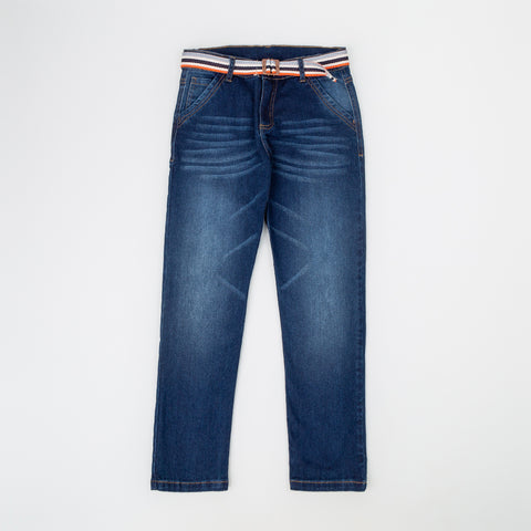 Jean Con Cinturón Para Niño En Denim Color Índigo