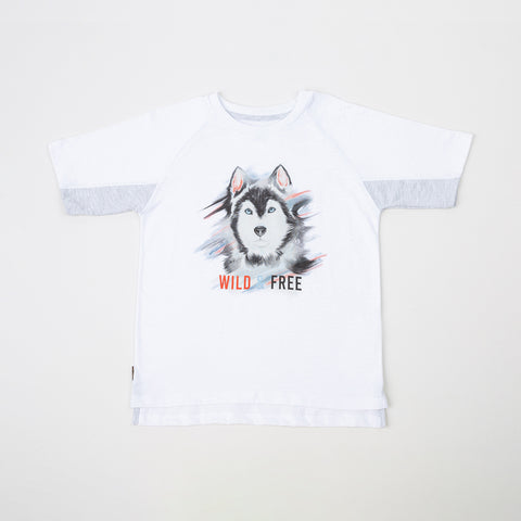 Camiseta manga corta para niño en tela suave color blanco