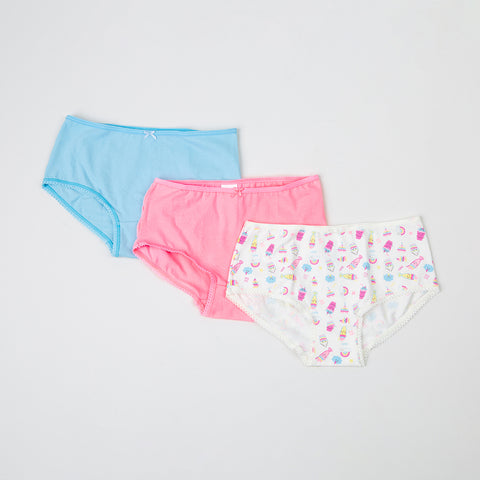 Paquete de panties x 3 para niña en algodón color azul claro