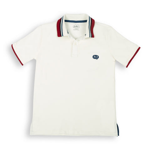 Camiseta tipo polo para niño en algodón color marfil