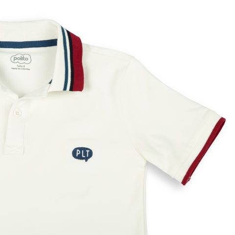 Camiseta tipo polo para niño en algodón color marfil