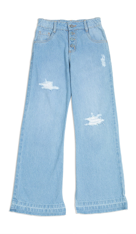 Jean Bota Ancha Flare Para Niña En Denim Color Índigo Claro