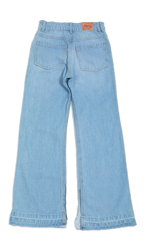 Jean Bota Ancha Flare Para Niña En Denim Color Índigo Claro