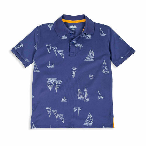 Camiseta tipo polo para niño en algodón color azul