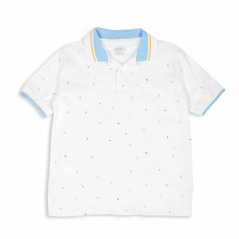 Camiseta tipo polo para niño en algodón color marfil