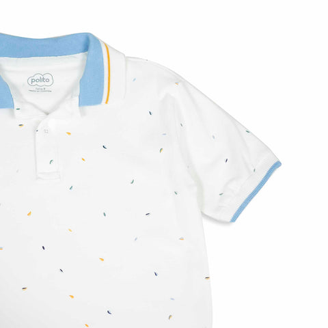 Camiseta tipo polo para niño en algodón color marfil