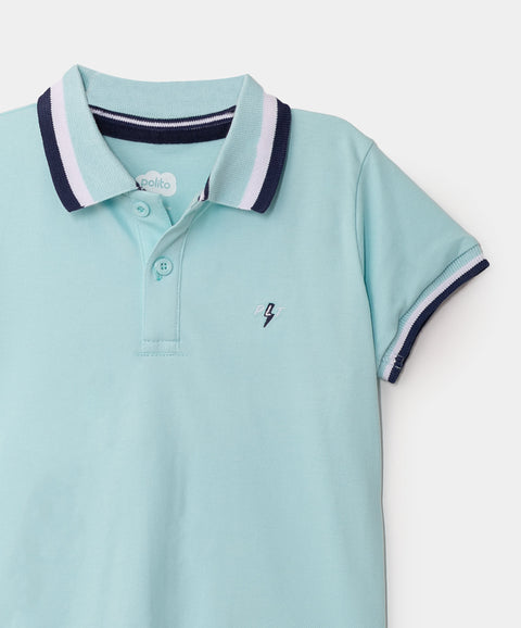 Camiseta tipo polo para niño en algodón color aqua