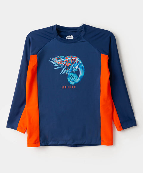 Camiseta De Playa Para Niño Manga Larga Color Azul Oscuro