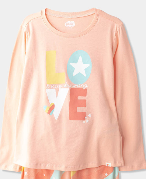 Pijama Manga Larga Para Niña En Licra Color Melón