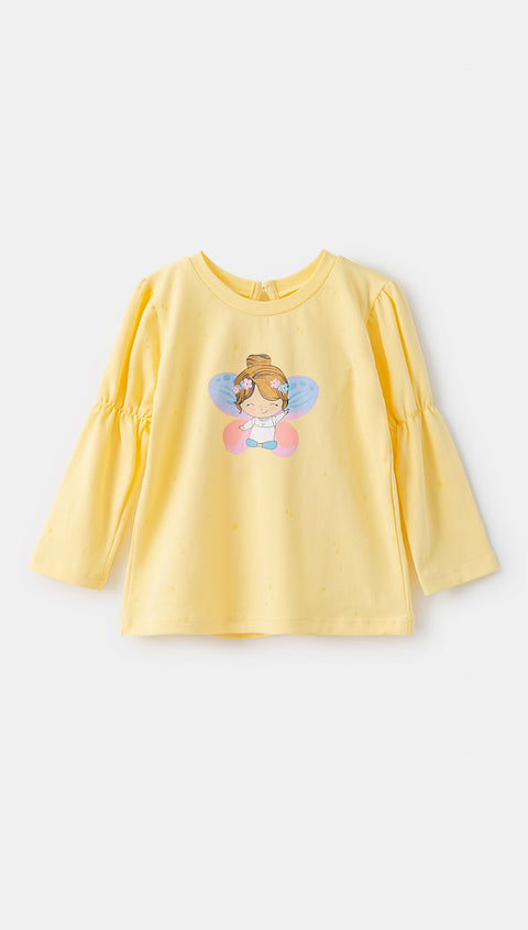 Blusa manga larga para recién nacida en licra color amarillo claro