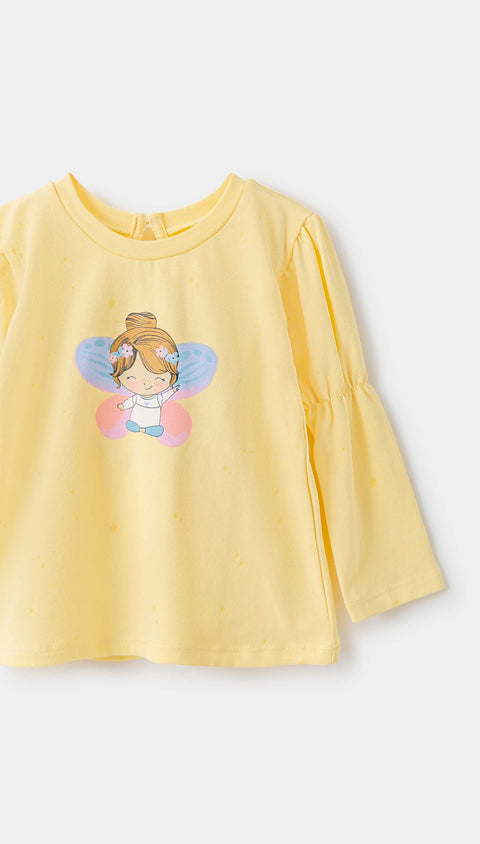 Blusa manga larga para recién nacida en licra color amarillo claro
