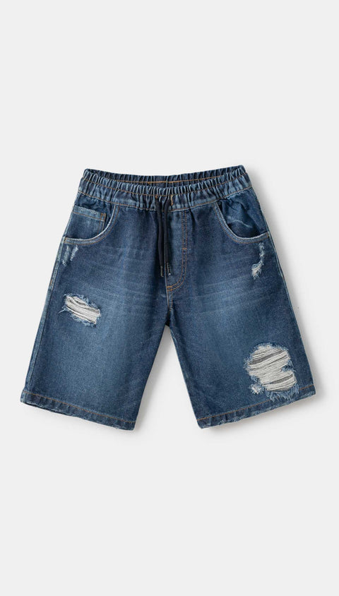 Bermuda Para Niño Con Pretina Resortada En Denim Color Índigo